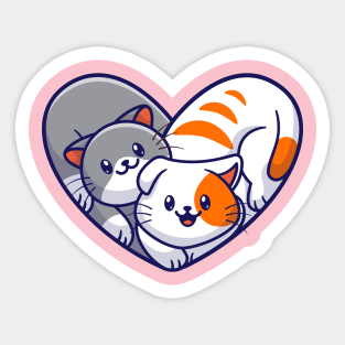 Cute Cat Couple Friend With Love Shape Cartoon Sticker